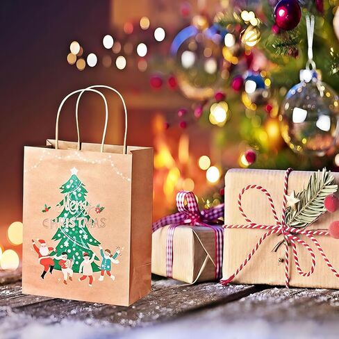 Christmas Gift Bags with Handle 10Pcs Small Christmas Kraft Paper Bags Holiday Gift Bags for Xmas Presents, 9.1x7.1x3.7 Inches, 5 Designs in Saudi Arabia