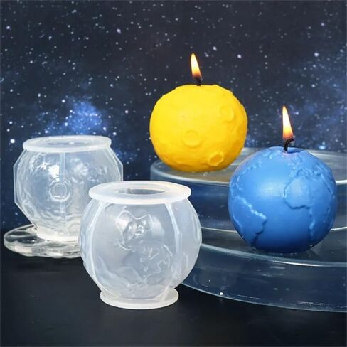 DIY Candle Mould 3D Earth Design Light Silicone Mold Round Irregular Desktop Planet Night Light Decor Epoxy Resin Making Mold (Moon) in Saudi Arabia
