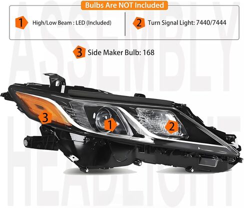 Right Passenger Side LED Headlight Assembly For 2018 2019 2020 2021 2022 2023 2024 Toyota Camry L LE SE Hybrid Sedan Replacement OE Style Projector Headlamps Black Housing Clear Lens TO2503277 RH in Saudi Arabia