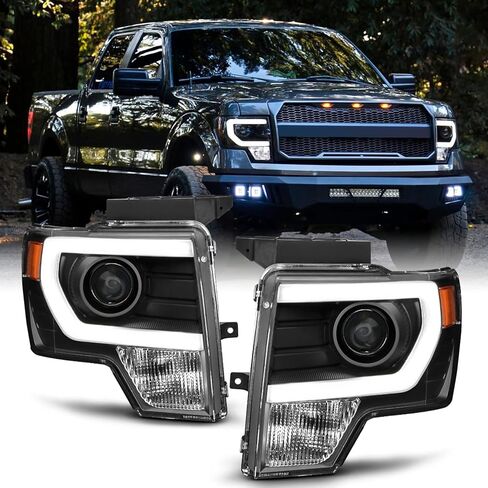 AKKON - من أجل [ترقية الهالوجين] 09-14 Ford F-150 F150 Light Duty Pickup Black Bazel C-Shape LED أنبوب ضوء المصابيح الأمامية لجهاز العرض in Kuwait