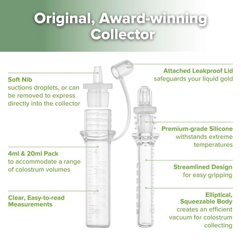 haakaa Colostrum Collector Set 20ml/2pk | Silicone Colostrum Syringes for Baby Breast Milk Catcher | Ready-to-Use Pack | Collect Store & Feed Colostrum | Breastfeeding Essential for Newborn Babies in Saudi Arabia