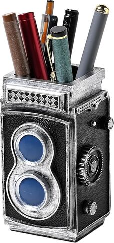 Camera Pen Holder Makeup Brush Holder Resin Retro Desk Organizer for Office,School and Home (Black) in Saudi Arabia