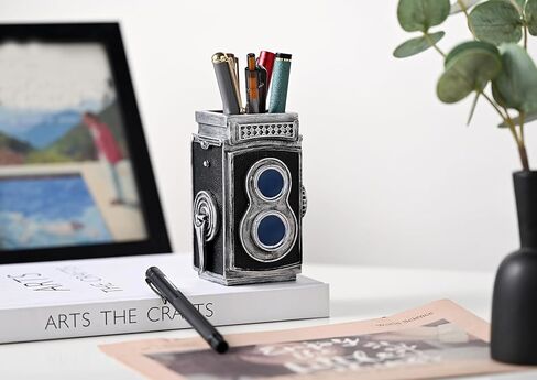 Camera Pen Holder Makeup Brush Holder Resin Retro Desk Organizer for Office,School and Home (Black) in Saudi Arabia