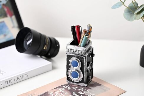 Camera Pen Holder Makeup Brush Holder Resin Retro Desk Organizer for Office,School and Home (Black) in Saudi Arabia