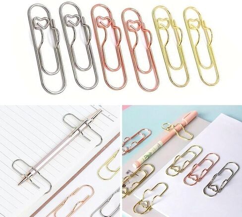 6Pcs Heart-Shaped Metal Pen Clip Set - Multi-Functional Stationery Accessory for Notebooks, Journals, and Office Use in Saudi Arabia