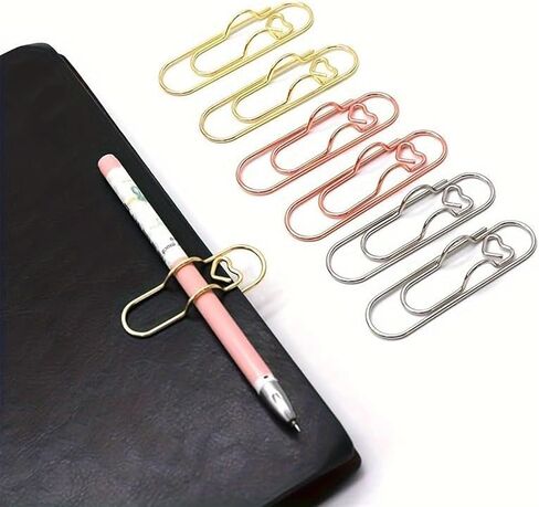 6Pcs Heart-Shaped Metal Pen Clip Set - Multi-Functional Stationery Accessory for Notebooks, Journals, and Office Use in Saudi Arabia