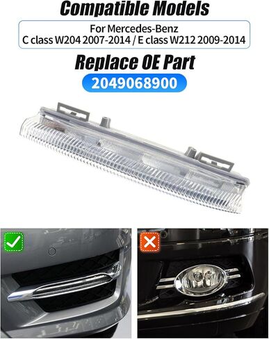 KKTR-CAR LED Daytime Running Lights & Replacement DRL Fog Lamp Kit Compatible with M-ercedes B-enz W204 C-Class (2011-2014), W212 E-Class (2011-2014), W207 E-Coupe (2011-2013) (Left-OE#2049068900) in Saudi Arabia