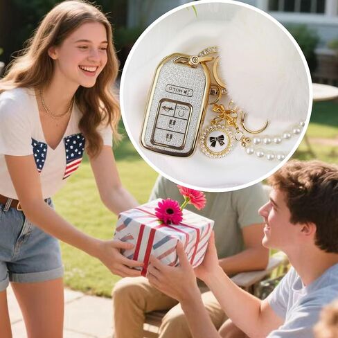 متوافق مع غطاء Honda Key Fob مع سلسلة مفاتيح Pom Pom، ملحقات غطاء مفتاح السيارة لـ 2016-2022 Honda Accord Civic Pilot Ridgeline Passport مفتاح ذكي عن بعد للنساء، وردي-5 أزرار in Kuwait