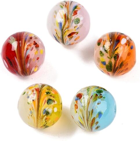 20 قطعة من خرز Lampwork المصنوع يدويًا 12 مم مستدير مع زهرة بلونين خرز زجاجي ملون لقلادة وسوار وسلاسل المفاتيح والحرف اليدوية DIY مستلزمات صناعة المجوهرات ثقب 1.2-1.6 مم (0.04-0.06 بوصة) لون مزيج عشوائي in Saudi Arabia