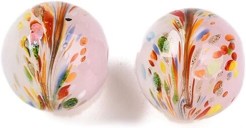 20 قطعة من خرز Lampwork المصنوع يدويًا 12 مم مستدير مع زهرة بلونين خرز زجاجي ملون لقلادة وسوار وسلاسل المفاتيح والحرف اليدوية DIY مستلزمات صناعة المجوهرات ثقب 1.2-1.6 مم (0.04-0.06 بوصة) لون مزيج عشوائي in Saudi Arabia