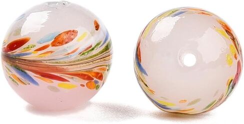 20 قطعة من خرز Lampwork المصنوع يدويًا 12 مم مستدير مع زهرة بلونين خرز زجاجي ملون لقلادة وسوار وسلاسل المفاتيح والحرف اليدوية DIY مستلزمات صناعة المجوهرات ثقب 1.2-1.6 مم (0.04-0.06 بوصة) لون مزيج عشوائي in Saudi Arabia