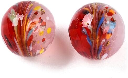 20 قطعة من خرز Lampwork المصنوع يدويًا 12 مم مستدير مع زهرة بلونين خرز زجاجي ملون لقلادة وسوار وسلاسل المفاتيح والحرف اليدوية DIY مستلزمات صناعة المجوهرات ثقب 1.2-1.6 مم (0.04-0.06 بوصة) لون مزيج عشوائي in Saudi Arabia