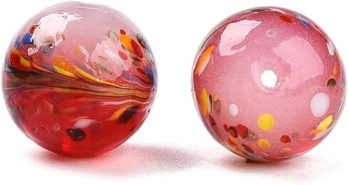 20 قطعة من خرز Lampwork المصنوع يدويًا 12 مم مستدير مع زهرة بلونين خرز زجاجي ملون لقلادة وسوار وسلاسل المفاتيح والحرف اليدوية DIY مستلزمات صناعة المجوهرات ثقب 1.2-1.6 مم (0.04-0.06 بوصة) لون مزيج عشوائي in Saudi Arabia