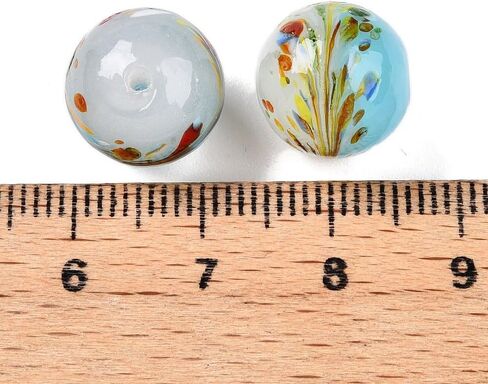 20 قطعة من خرز Lampwork المصنوع يدويًا 12 مم مستدير مع زهرة بلونين خرز زجاجي ملون لقلادة وسوار وسلاسل المفاتيح والحرف اليدوية DIY مستلزمات صناعة المجوهرات ثقب 1.2-1.6 مم (0.04-0.06 بوصة) لون مزيج عشوائي in Saudi Arabia