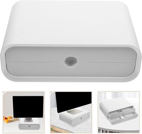 POPETPOP Monitor and Laptop Riser Desktop Storage Drawer, Computer Height Organizer for Office Desk, White Sealed Drawer Design, Adjustable Desktop Stand for Elevated Screen Viewing in Saudi Arabia