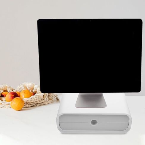 POPETPOP Monitor and Laptop Riser Desktop Storage Drawer, Computer Height Organizer for Office Desk, White Sealed Drawer Design, Adjustable Desktop Stand for Elevated Screen Viewing in Saudi Arabia