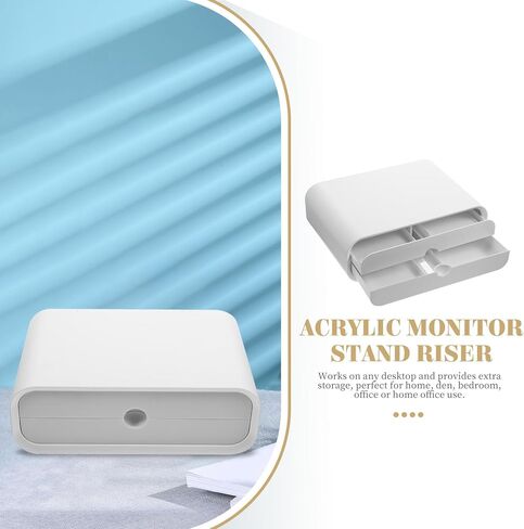 POPETPOP Monitor and Laptop Riser Desktop Storage Drawer, Computer Height Organizer for Office Desk, White Sealed Drawer Design, Adjustable Desktop Stand for Elevated Screen Viewing in Saudi Arabia