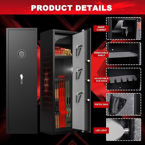 خزانة أسلحة 8-12، آمنة للبنادق والمسدسات، خزائن بندقية إلكترونية للمنزل، خزانة أسلحة طويلة للبندقية، خزانة أسلحة كبيرة مع رف قابل للتعديل، نظام إنذار وكتم صوت مزدوج، وصول سريع in Kuwait