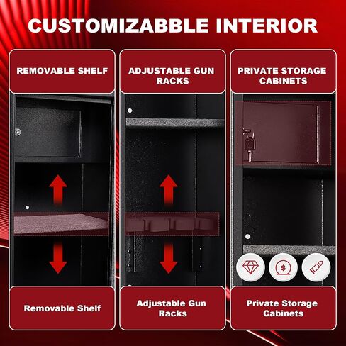 خزانة أسلحة 8-12، آمنة للبنادق والمسدسات، خزائن بندقية إلكترونية للمنزل، خزانة أسلحة طويلة للبندقية، خزانة أسلحة كبيرة مع رف قابل للتعديل، نظام إنذار وكتم صوت مزدوج، وصول سريع in Kuwait