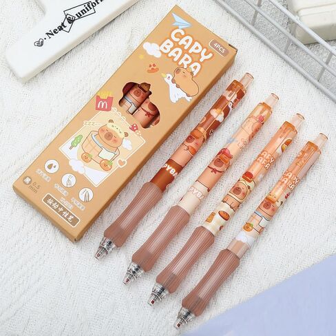 4 Pcs Capyabra Gel Pens Cute Retractable Pens 0.5mm Black Ink Writing Pen Office School Supplies Kawaii Cartoon Pen for Girls Boys Kids Women Men (4Pcs Capybara) in Saudi Arabia