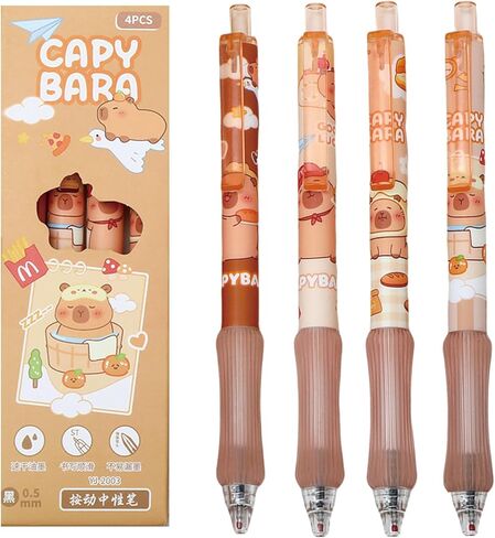 4 Pcs Capyabra Gel Pens Cute Retractable Pens 0.5mm Black Ink Writing Pen Office School Supplies Kawaii Cartoon Pen for Girls Boys Kids Women Men (4Pcs Capybara) in Saudi Arabia