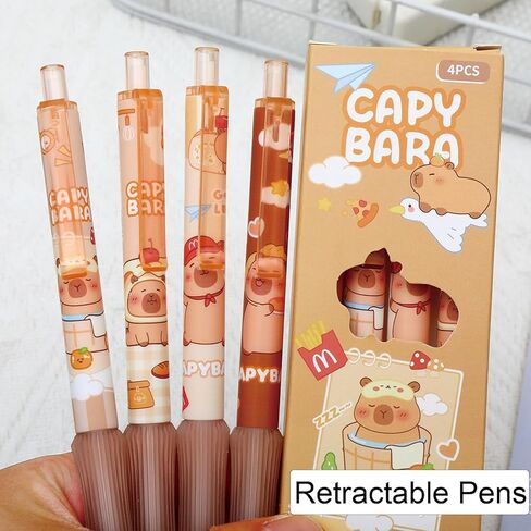 4 Pcs Capyabra Gel Pens Cute Retractable Pens 0.5mm Black Ink Writing Pen Office School Supplies Kawaii Cartoon Pen for Girls Boys Kids Women Men (4Pcs Capybara) in Saudi Arabia