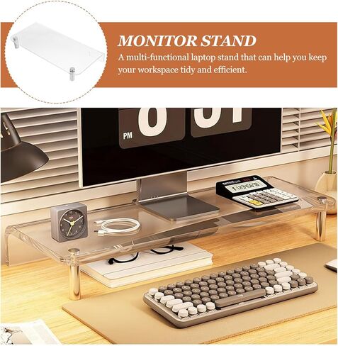 Acrylic Monitor Stand Riser with Metal Legs 40X20X5Cm, Laptop and Computer Heightening Shelf for Office Desk Organization and Desktop Display in Saudi Arabia