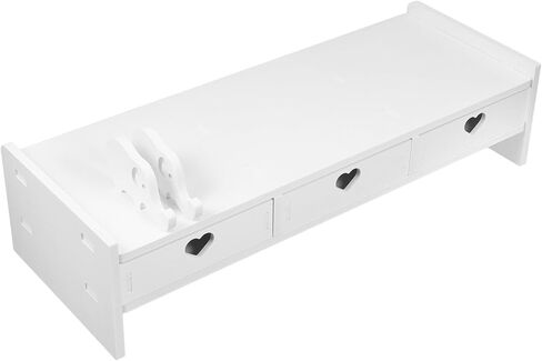 Computer Monitor Stand Riser with 3-Drawer Storage Organizer, White Desktop Keyboard Storage Rack for Office Desk Workspace Elevation and Monitor Heightening in Saudi Arabia