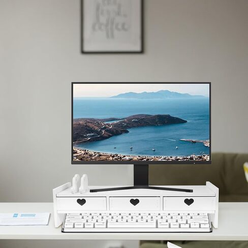 Computer Monitor Stand Riser with 3-Drawer Storage Organizer, White Desktop Keyboard Storage Rack for Office Desk Workspace Elevation and Monitor Heightening in Saudi Arabia