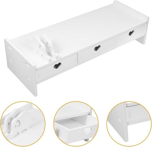 Computer Monitor Stand Riser with 3-Drawer Storage Organizer, White Desktop Keyboard Storage Rack for Office Desk Workspace Elevation and Monitor Heightening in Saudi Arabia