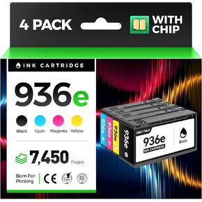936e 936XL High Yield Ink Cartridges with Chip Combo 4-Pack Replacement for HP 936 936e Ink Works with HP OfficeJet Pro 9125e 9135e 9110b 9128e 9130b 9122e 9120e Wide Format 9730e Printers Black Color in Saudi Arabia