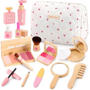 Wooden Makeup Toy Set for Girls: Pretend Makeup Play Set for Toddlers 3-5 - Kids Makeup Set with Eyeshadow/ Mascara/ Mirror/ Bag - Gifts Toys for 3 4 5 6 7 8 Years Old Kids Children in Saudi Arabia