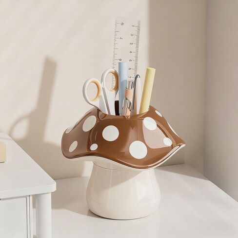 Cute Cartoon Mushroom-shape Pen Holder Multifunctional Stationary Storage Box Pencil Storage Container for Home Office(12.7 * 12.7 * 11cm Brown) in Saudi Arabia
