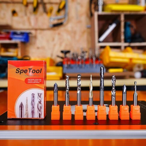 SpeTool CNC Router Bits Carving Set for Wood Profile V Groove Engraving Solid Carbide 1/4 Inch Shank in Kuwait