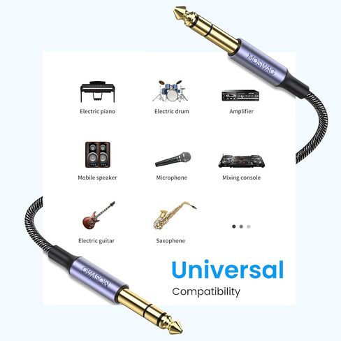 MOSWAG 6.35mm to 6.35mm Stereo Audio Cable 33ft, Straight 1/4" TRS Audio Guitar Male Jack Instrument Lead with Nylon Braided for Electric Guitar, Bass, Amplifier, Mixer, Keyboard, Speaker in Kuwait