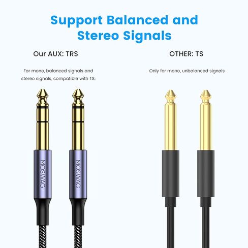 MOSWAG 6.35mm to 6.35mm Stereo Audio Cable 33ft, Straight 1/4" TRS Audio Guitar Male Jack Instrument Lead with Nylon Braided for Electric Guitar, Bass, Amplifier, Mixer, Keyboard, Speaker in Kuwait