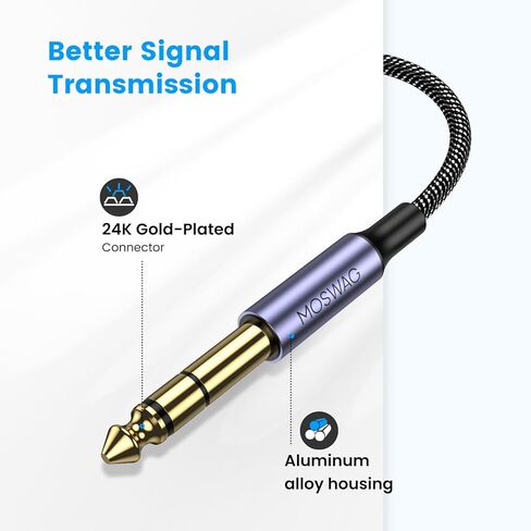 MOSWAG 6.35mm to 6.35mm Stereo Audio Cable 33ft, Straight 1/4" TRS Audio Guitar Male Jack Instrument Lead with Nylon Braided for Electric Guitar, Bass, Amplifier, Mixer, Keyboard, Speaker in Kuwait