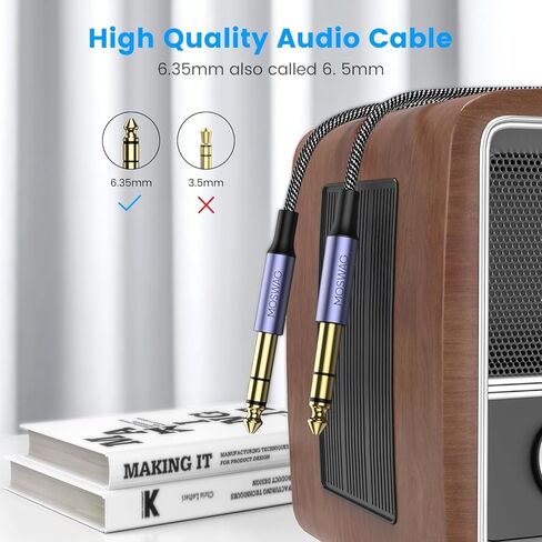 MOSWAG 6.35mm to 6.35mm Stereo Audio Cable 33ft, Straight 1/4" TRS Audio Guitar Male Jack Instrument Lead with Nylon Braided for Electric Guitar, Bass, Amplifier, Mixer, Keyboard, Speaker in Kuwait