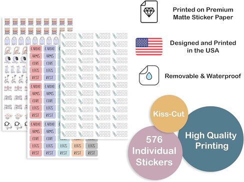 Workout Stickers Set - 576 Removable Waterproof Fitness Planner Stickers for Exercise Tracking, Motivation, and Goal Setting in Saudi Arabia