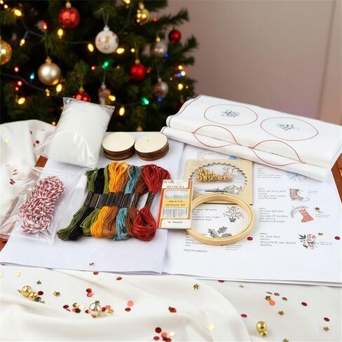 Embroidery Christmas Ornament Kits, with DIY Material Package, DIY Needlepoint Starter Set with Easy Instructions for Adults Beginners-12PCS in Saudi Arabia