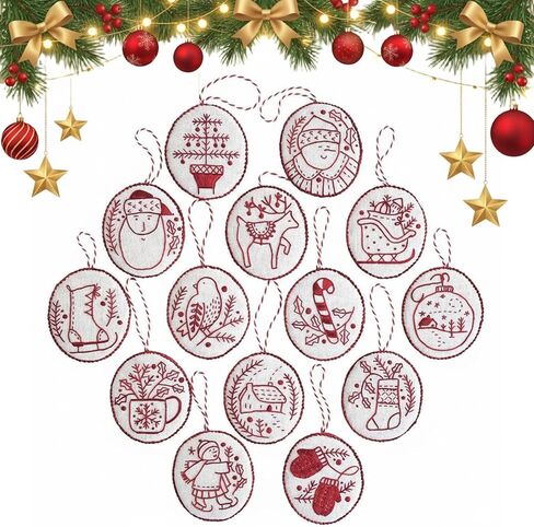 Embroidery Christmas Ornament Kits, with DIY Material Package, DIY Needlepoint Starter Set with Easy Instructions for Adults Beginners-12PCS in Saudi Arabia