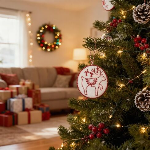 Embroidery Christmas Ornament Kits, with DIY Material Package, DIY Needlepoint Starter Set with Easy Instructions for Adults Beginners-12PCS in Saudi Arabia