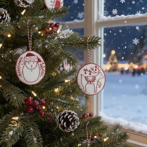 Embroidery Christmas Ornament Kits, with DIY Material Package, DIY Needlepoint Starter Set with Easy Instructions for Adults Beginners-12PCS in Saudi Arabia