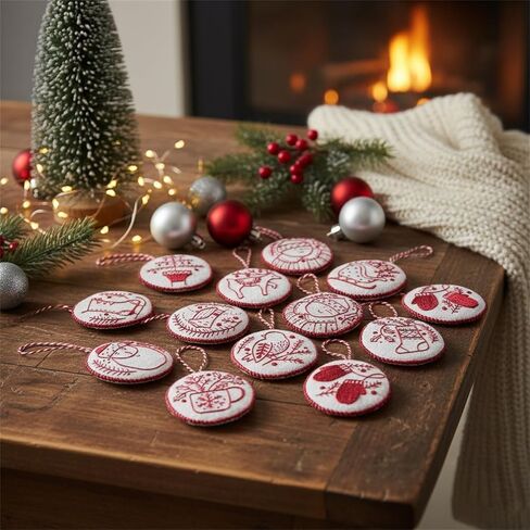 Embroidery Christmas Ornament Kits, with DIY Material Package, DIY Needlepoint Starter Set with Easy Instructions for Adults Beginners-12PCS in Saudi Arabia