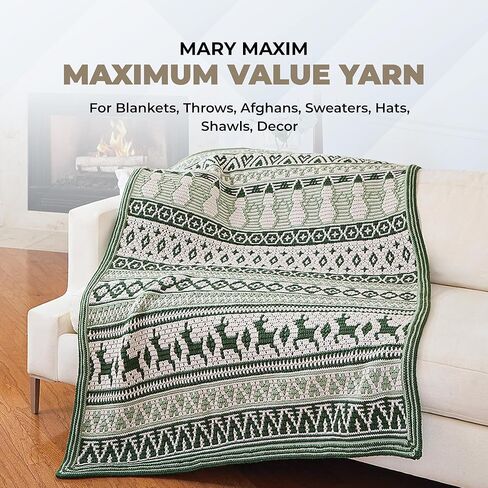خيوط أكريليك ذات قيمة قصوى من Mary Maxim للكروشيه والحياكة، خيوط ذات وزن ناعم 4، مثالية للبطانيات والسترات والقبعات والأوشحة، 8 أونصة خصلة (474 ​​ياردة)، خشب قطني in Kuwait