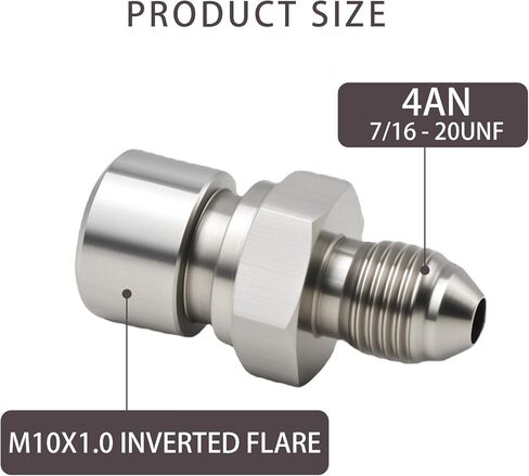 4AN ذكر إلى M10x1.0 موصل مضيئة مقلوب متري، تركيب محول خط الفرامل من الفولاذ المقاوم للصدأ، قطعة واحدة (4AN إلى M10x1.0، 1) in Kuwait
