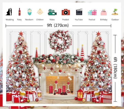 Christmas Photo Backdrop 7x5FT Red White Christmas Tree Fireplace Photography Background for Xmas Family Winter New Year Eve Holiday Party Decorations Banner 82x59 inch in Kuwait