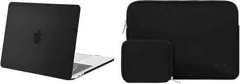 حافظة MOSISO متوافقة مع جهاز MacBook Pro مقاس 13 بوصة إصدار 2016-2020 A2338 M1 A2289 A2251 A2159 A1989 A1706 A1708، هيكل صلب من البلاستيك وحقيبة أكمام من النيوبرين مع حافظة صغيرة، أسود in Saudi Arabia