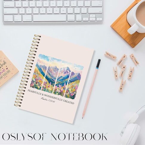 دفتر ملاحظات OSLYSOF Gorgeous Mountain Wildflower Christian الحلزوني، مزمور 139:14 دفتر يوميات الكتاب المقدس، دفاتر الكتاب المقدس لتدوين الملاحظات، مجلة الكتاب المقدس الدينية، 5.5x8.3 بوصة مع 164 صفحة in Saudi Arabia