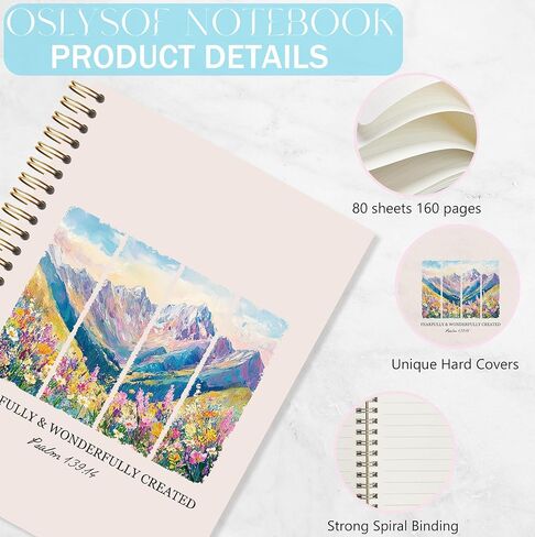 دفتر ملاحظات OSLYSOF Gorgeous Mountain Wildflower Christian الحلزوني، مزمور 139:14 دفتر يوميات الكتاب المقدس، دفاتر الكتاب المقدس لتدوين الملاحظات، مجلة الكتاب المقدس الدينية، 5.5x8.3 بوصة مع 164 صفحة in Saudi Arabia